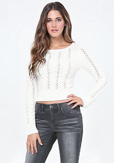 Open Cable Crop Sweater