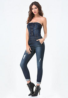 Denim Lace Up Catsuit