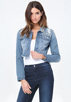 Jeweled Denim Crop Jacket