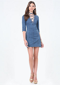 Denim Lace Up Dress