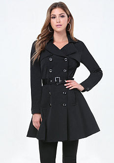 Piped Flared Trench Coat