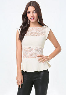Lace Panel Peplum Top