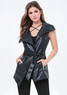 Faux Leather Long Vest