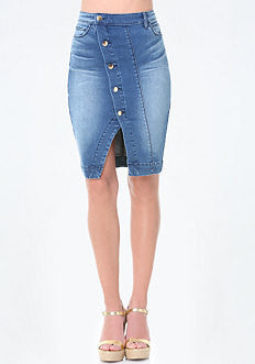 Denim Angled Button Skirt