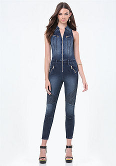 Denim Crop Moto Jumpsuit