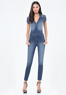 Denim Surplice Jumpsuit