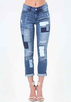 Patch Crop Girlfriend Jeans