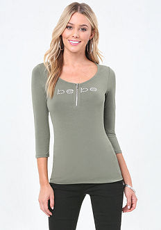 Logo 3/4 Sleeve Zip Tee