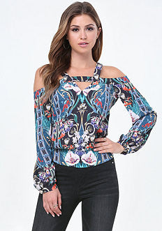 Print Cold Shoulder Top