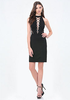 Petite Ponte Lace Up Dress