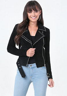 Studded Suede Moto Jacket