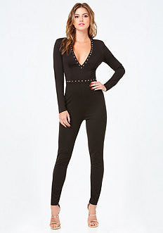 Studded Deep V Catsuit