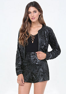 Coated Lace Bomber Jacket