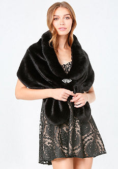 Jewel Detail Faux Fur Shrug