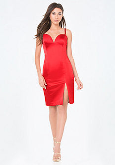 Satin Plunge Midi Dress